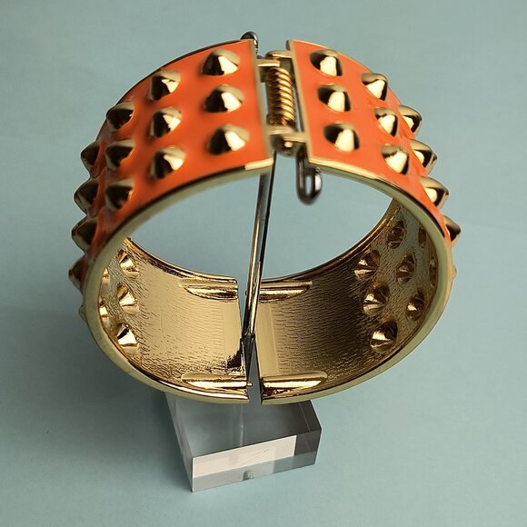 Statement Chunky Spiked Enamel Inged Bangle Bracelet Bright Orange Gold … - Picture 4 of 6